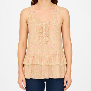 Fun & Flirt  Pink Green Floral Sleeveless Top Size S